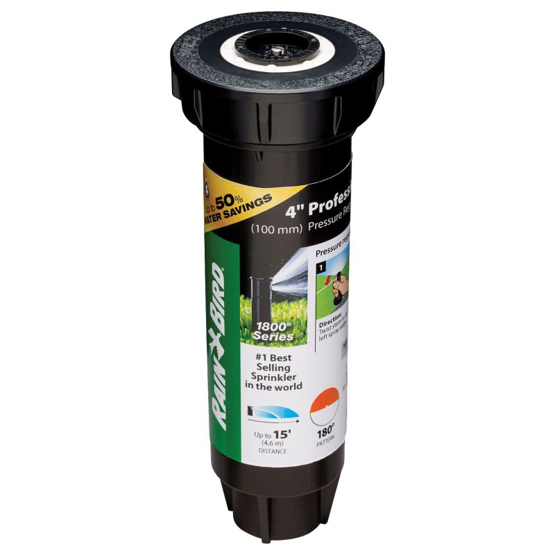 Rain Bird 1800 Professional 1804HDSP25 Pop-Up Spray Head Sprinkler with Nozzle, 1/2 in Connection, Female, 4 in H Pop-Up Black