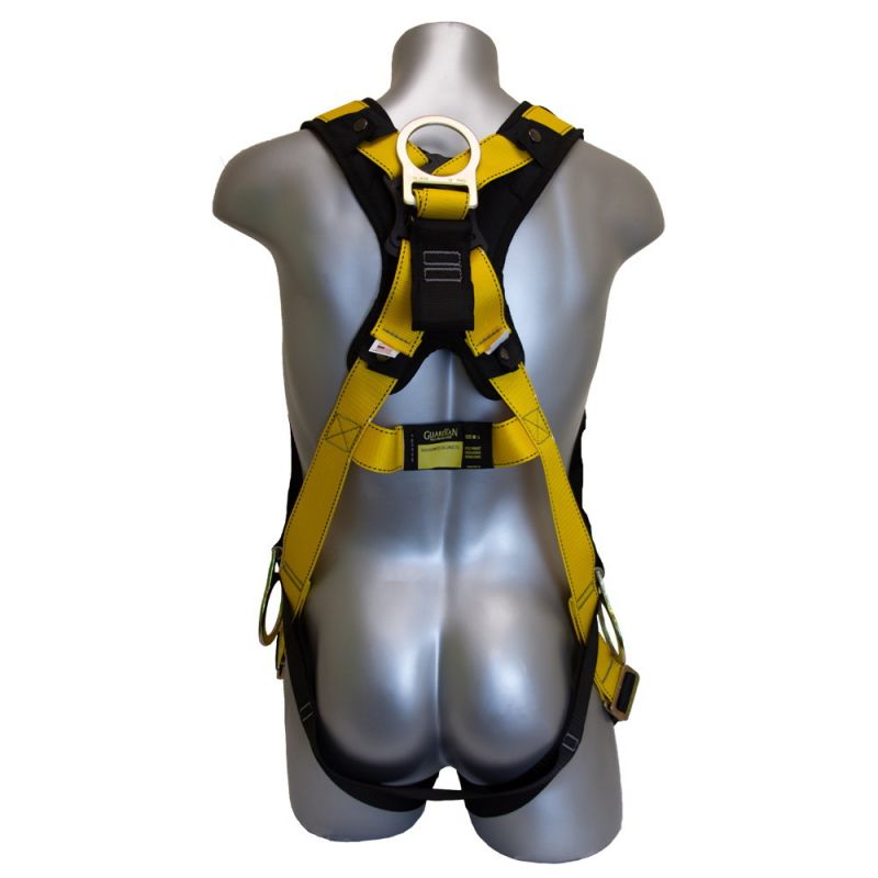 Guardian Fall Protection 37110 Full Body Harness, XL/2XL, 130 to 420 lb, Polyester Webbing, Black/Yellow XL/2XL, Black/Yellow