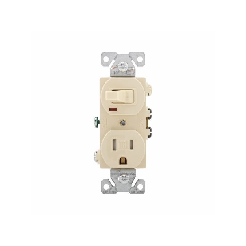 Eaton TR274V Combination Switch, 1-Pole, 15 A, 120/125 V, NEMA: NEMA 5-15R, Ivory Ivory