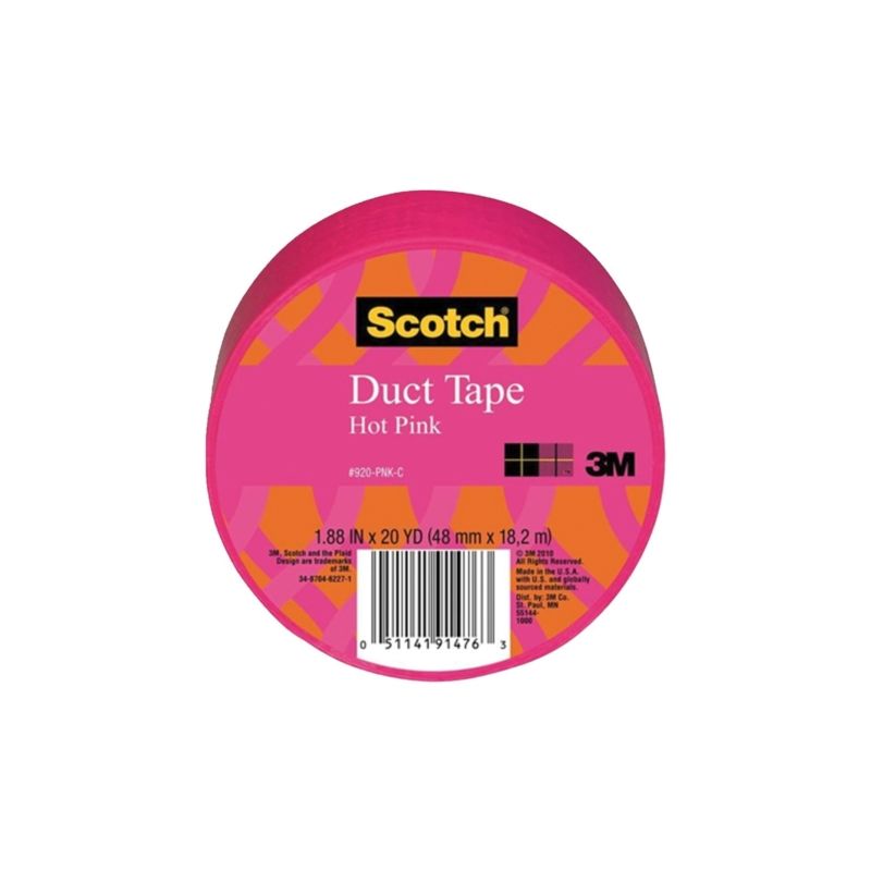 3M 920-PNK-C Duct Tape, 20 yd L, 1.88 in W, Cloth Backing, Hot Pink Hot Pink