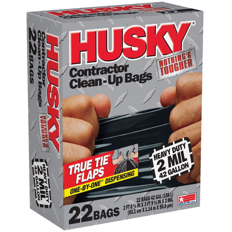 Husky HK42WC022B Contractor Clean-Up Bag, 42 gal Capacity, Poly, Black 42 Gal, Black