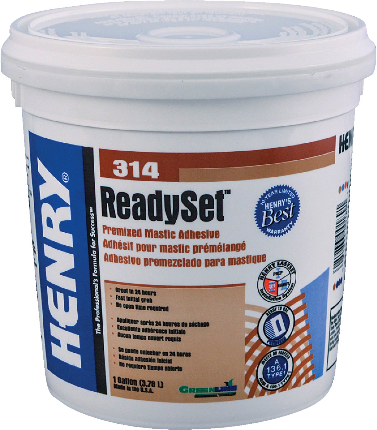 Henry 314 Ready Set Gallon Premixed Mastic Adhesive 12256 - The Home Depot