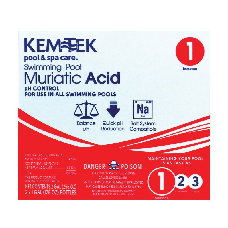 Kem Tek 26459047371 Muriatic Acid, 1 gal, Liquid, Very Slight, Clear/Light Yellow Clear/Light Yellow