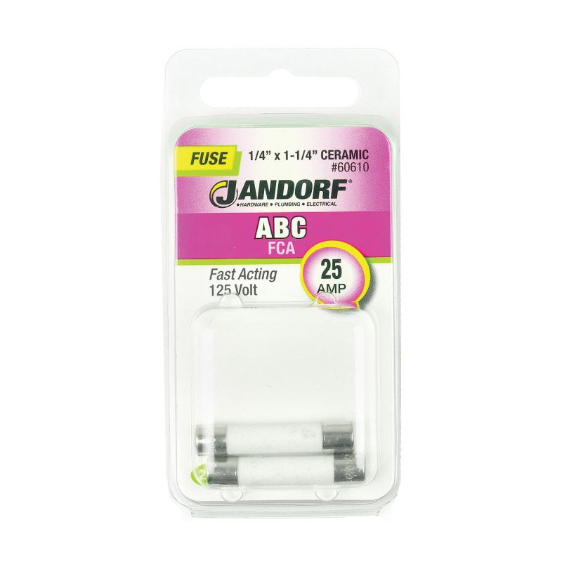 Jandorf 60610 Fast Acting Fuse, 25 A, 125 VDC, 200, 400, 1000 A Interrupt, Ceramic Body Gray