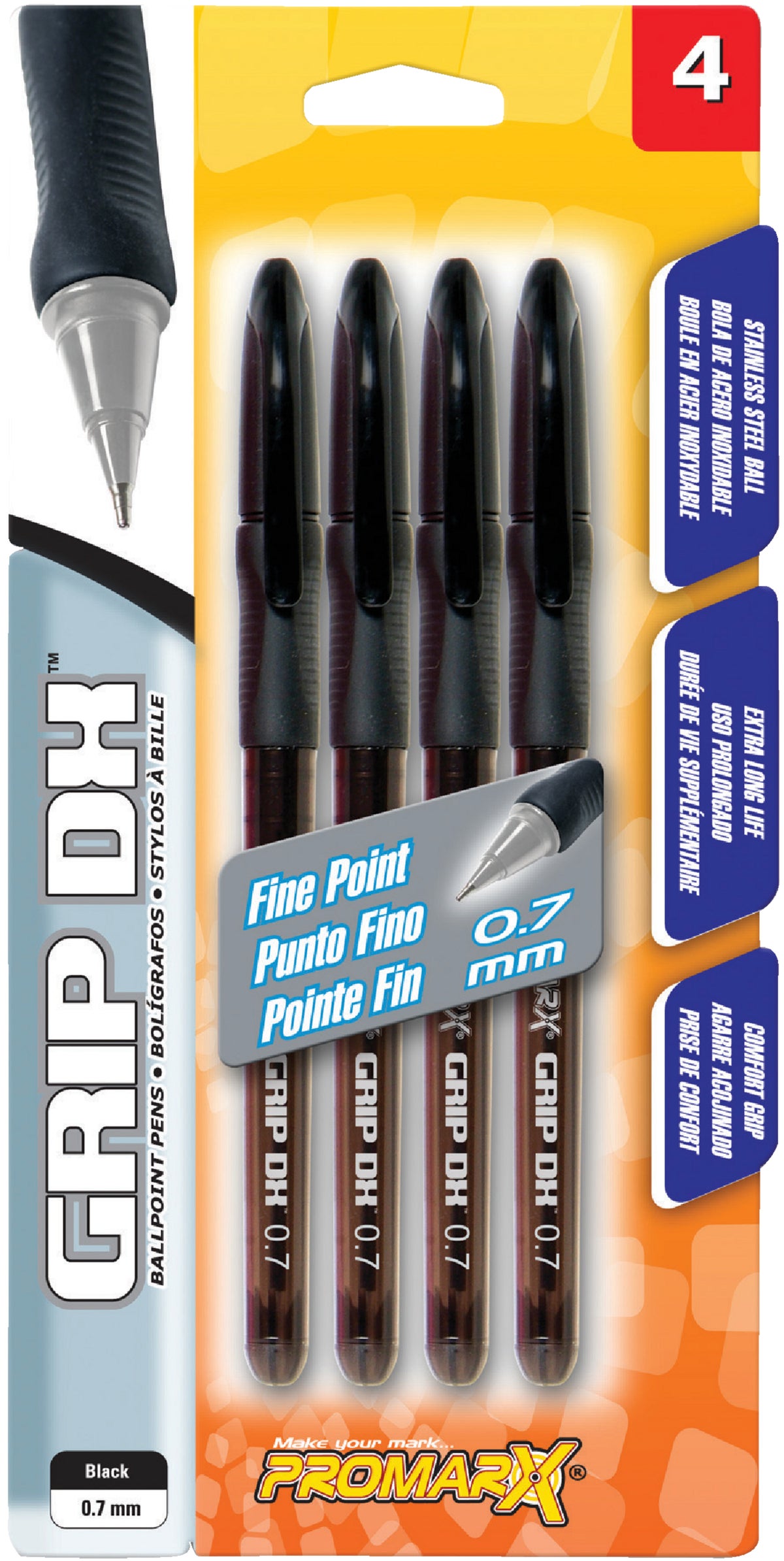 ProMarx Grippy Medium Point Black Retractable Pen 3-Pack Pack of 12 
