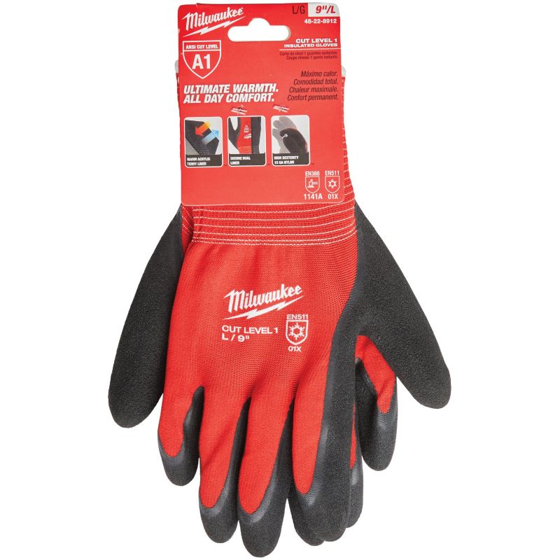 Milwaukee Latex Coated Cut Level 1 Insulated Glove L, Red &amp; Black