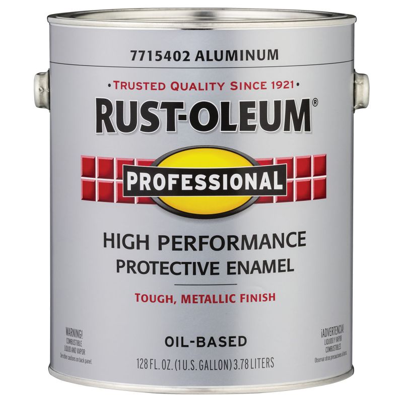 Rust-Oleum 7715402 Enamel Paint, Gloss, Aluminum, 1 gal, Can, 230 to 390 sq-ft/gal Coverage Area Aluminum