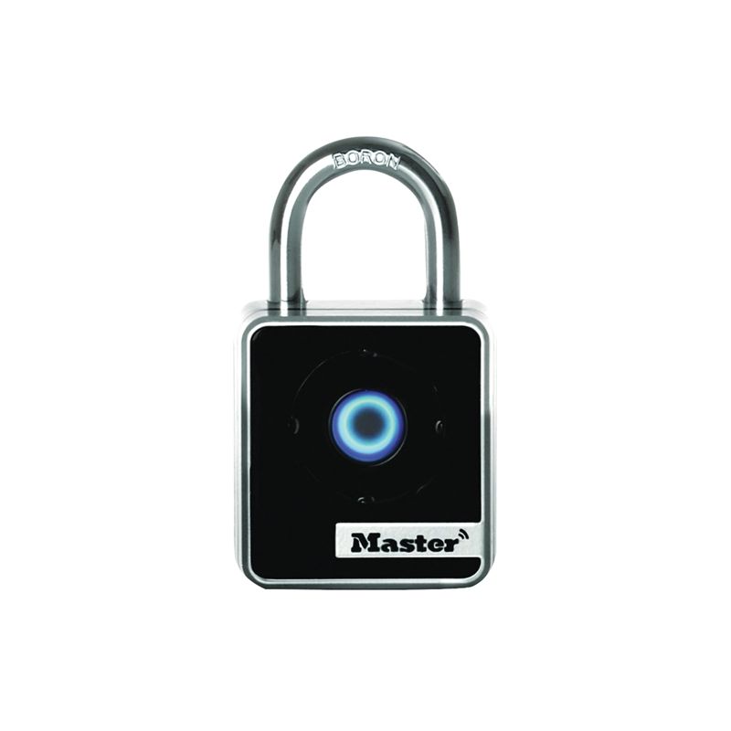 Master Lock 4400D Wide Bluetooth Padlock, 9/32 in Dia Shackle, 7/8 in H Shackle, Boron Alloy Steel Shackle, Metal Body Black/Silver