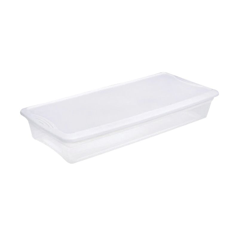 Sterilite 19608006 Storage Box, Plastic, Clear/White, 34-7/8 in L, 16-5/8 in W, 6-1/8 in H 41 Qt, Clear/White
