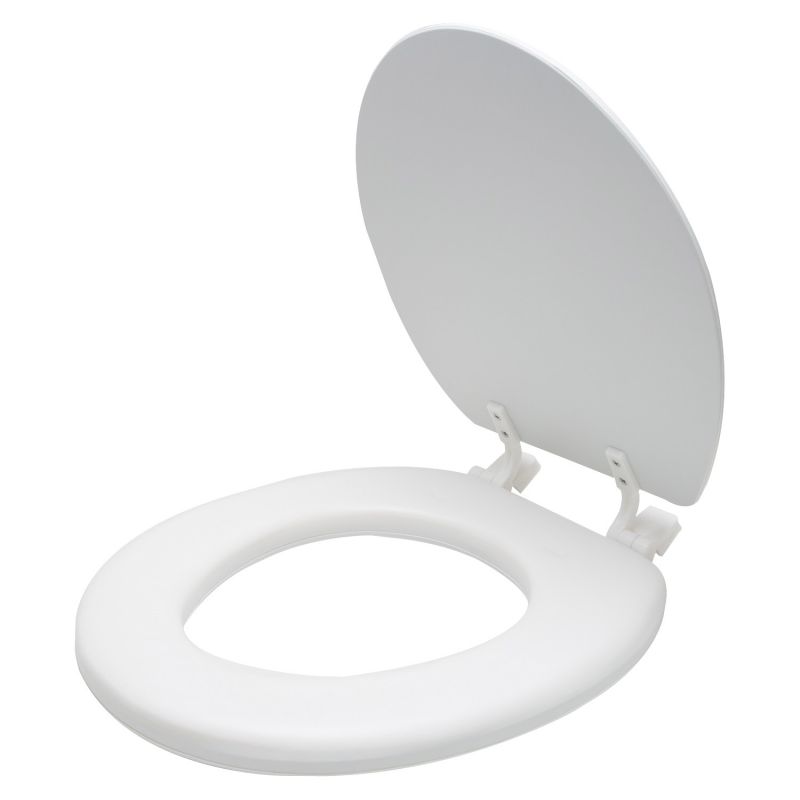 ProSource S001-WH Toilet Seat, Round, PP, White, Plastic Hinge White