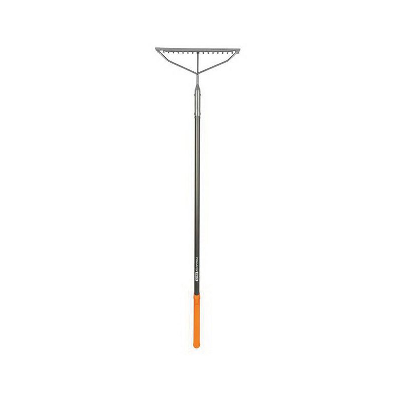 Fiskars 397940-1001 Pro Garden Rake, 6 in L Head, 17 in W Head, 17-Tine, Metal Tine, Steel Head, 60 in L Handle Gray/Orange