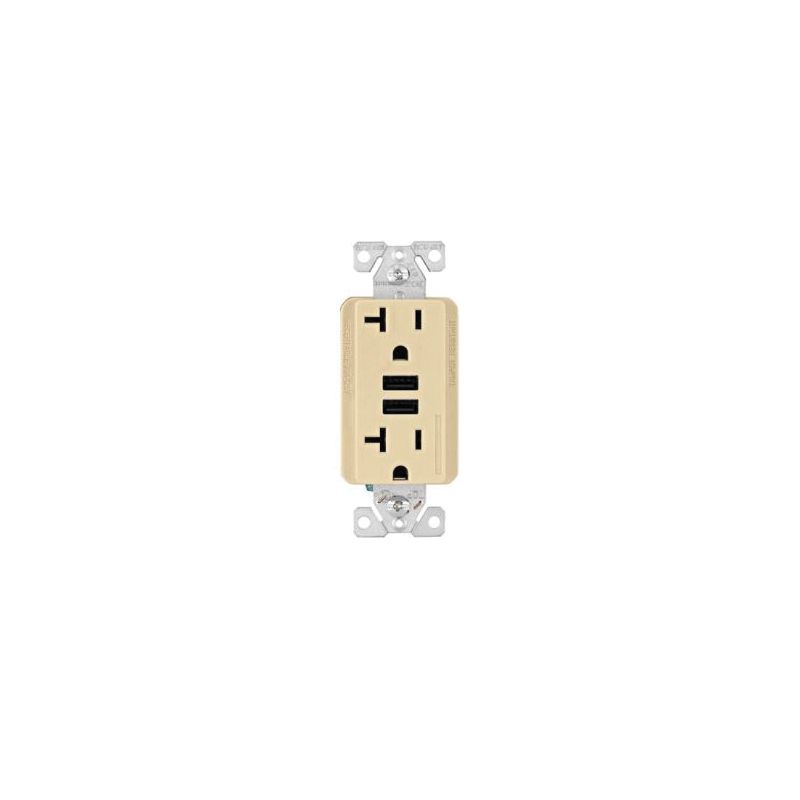 Eaton TR7766V-BOX Duplex Receptacle with USB Ports, 2 -Pole, 20 A, 125 V, NEMA: 5-20R, Ivory Ivory