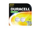 Duracell DL2032B2PK Battery, 3 V Battery, 220 mAh, CR2032 Battery, Lithium, Manganese Dioxide
