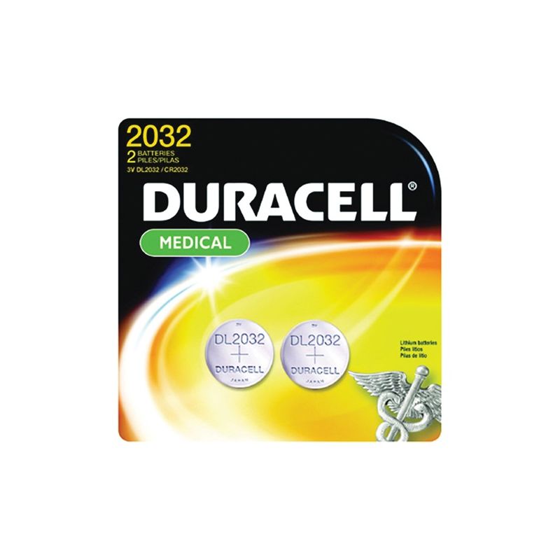Duracell DL2032B2PK Battery, 3 V Battery, 220 mAh, CR2032 Battery, Lithium, Manganese Dioxide