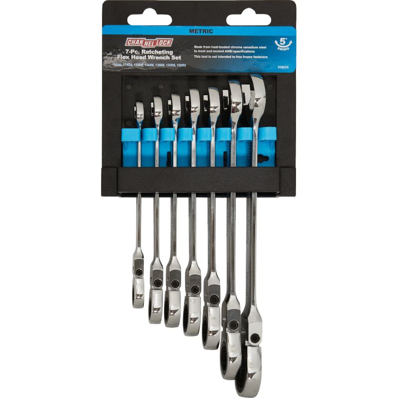 Channellock 7-Piece Metric Flex Head Ratcheting Combination Wrench Set