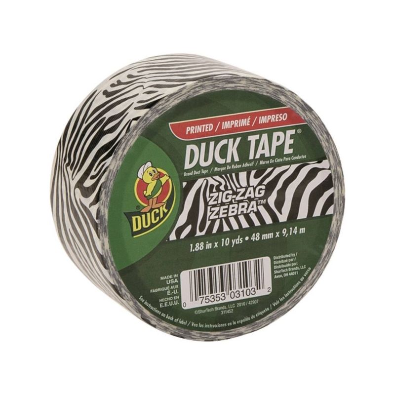 Duck 1398132 Duct Tape, 10 yd L, 1.88 in W, Vinyl Backing, Zebra Print Zebra Print
