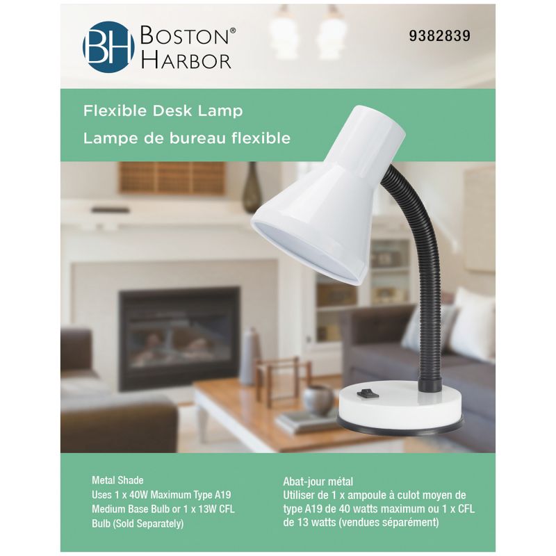 Boston Harbor TL-TB-134-WH-3L Flexible Desk Lamp, 120 V, 60 W, 1-Lamp, CFL Lamp, White Fixture, White White