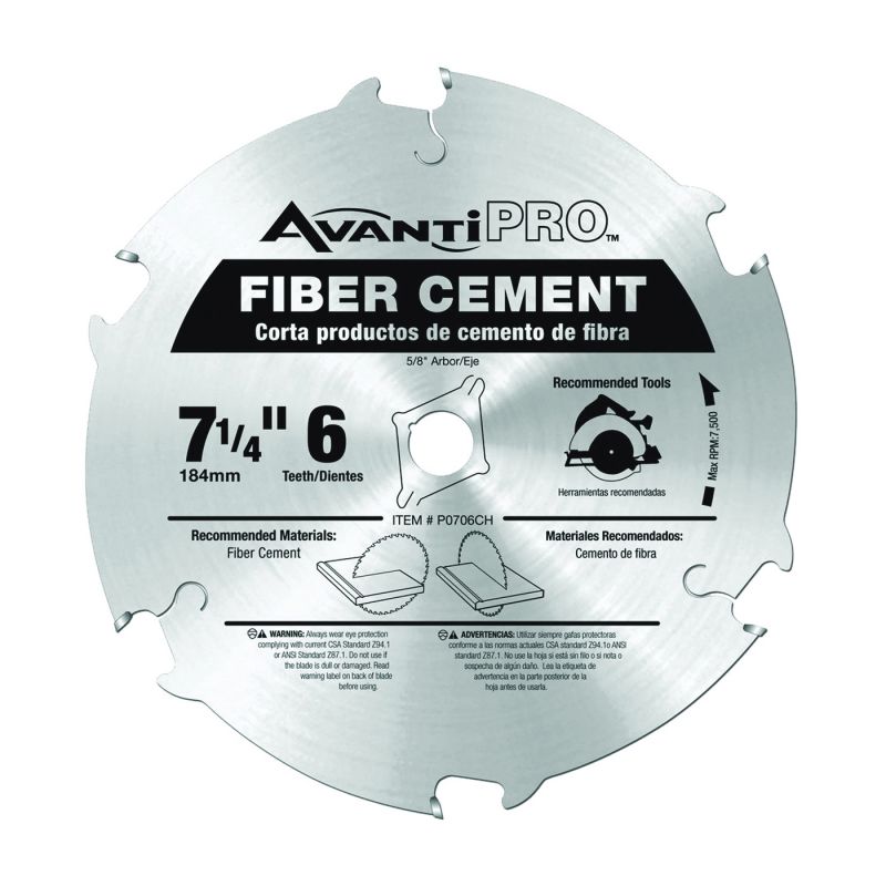 Avanti Pro P0706CH Circular Saw Blade, 7-1/4 in Dia, 5/8 in Arbor, 6-Teeth, Carbide Cutting Edge