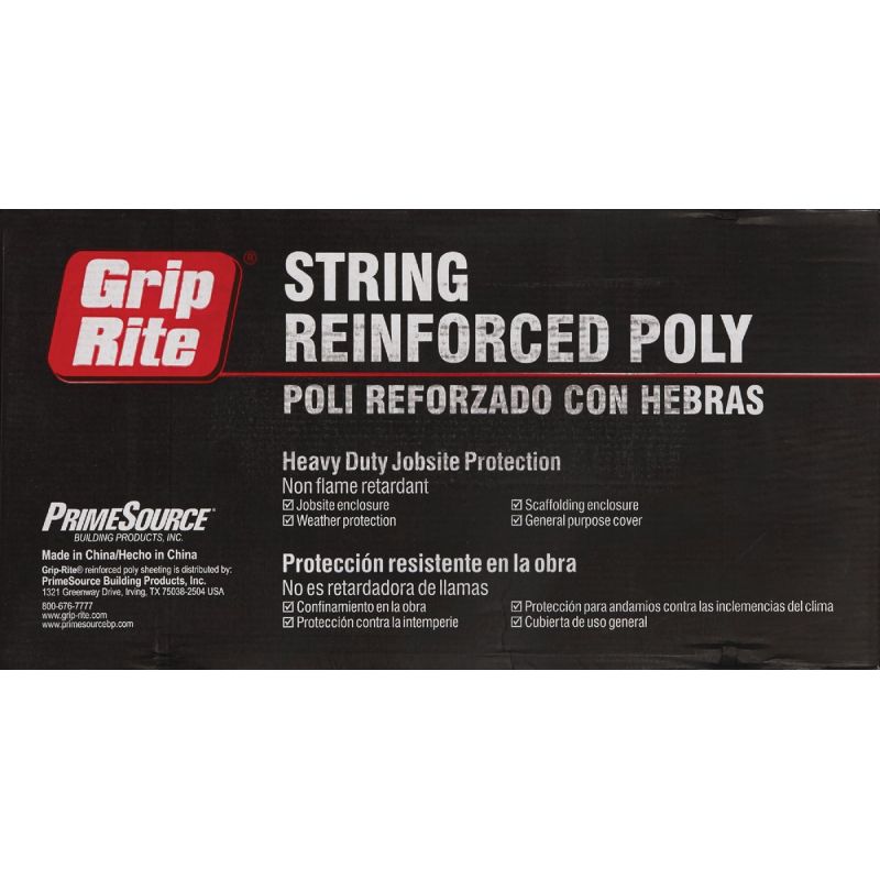 Grip Rite String Reinforced Poly Film Reinforced Plastic Sheeting 40&#039; X 100&#039;, Clear W/Red Reinforcing Bands