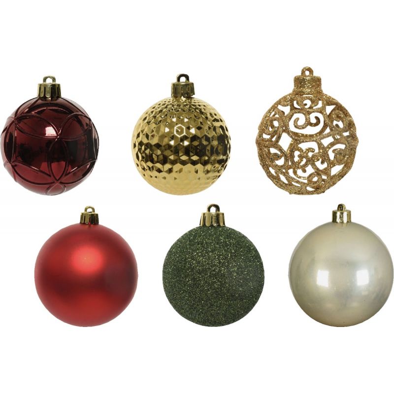 Decoris Shatterproof Bauble Christmas Ornament Pearl, Oxblood, Pine Green, Gold, Red