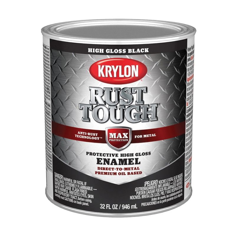 Krylon Rust Tough K09705008 Rust Preventative Paint, Gloss, Black, 1 qt, 400 sq-ft/gal Coverage Area Black (Pack of 2)