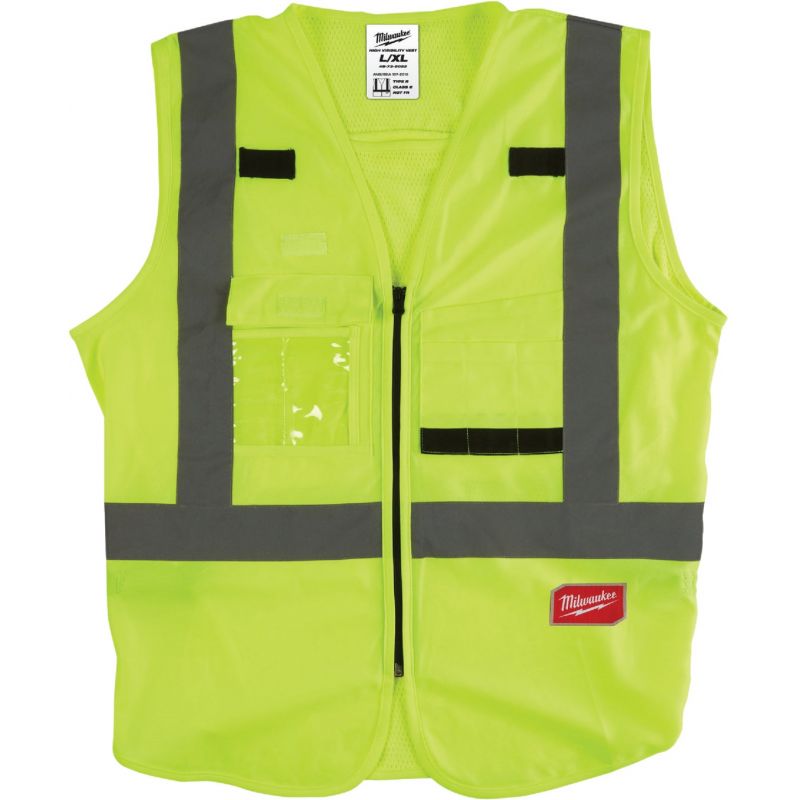 Milwaukee ANSI Class 2 Safety Vest L/XL, Hi Vis Yellow