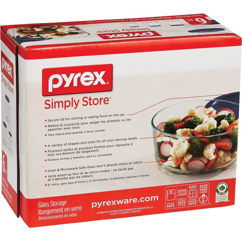 Pyrex Simply Store 6-Piece Round Glass Storage Container Set With Lids Airtight