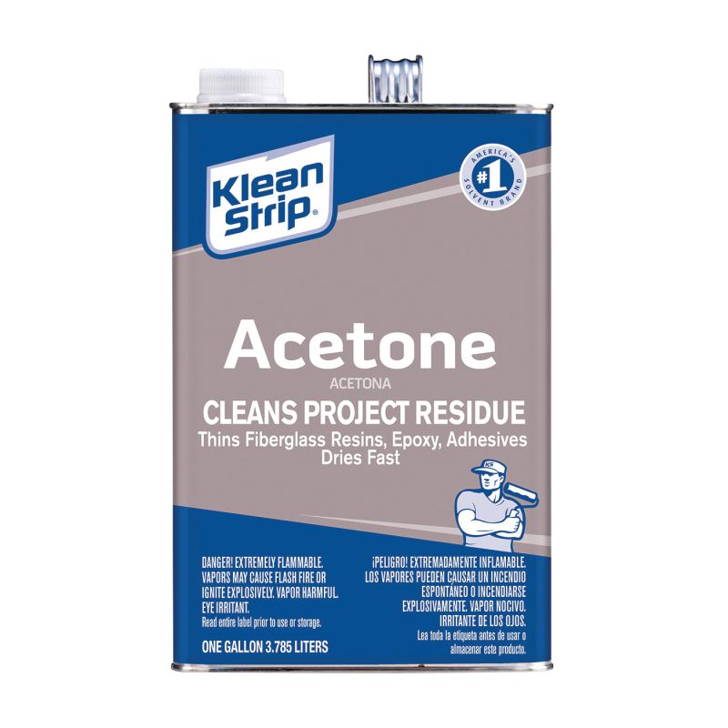 Klean Strip GAC18 Acetone Thinner, Liquid, Characteristic Ketone, Sweet Pungent, Clear, 1 gal, Can Clear