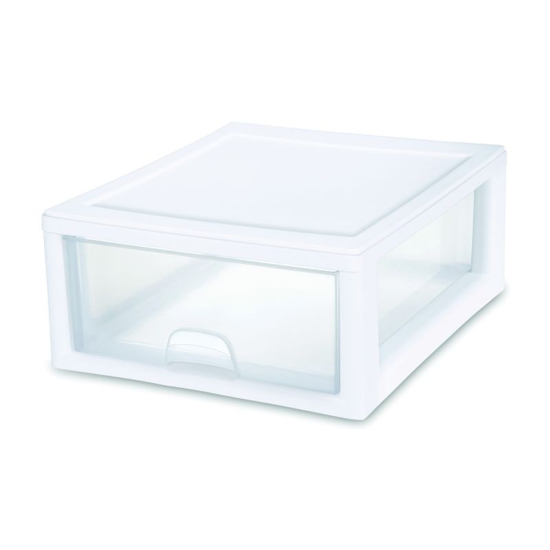 Sterilite 23018006 Stackable Drawer, 16 qt Capacity, 1-Drawer, Plastic, 14-3/8 in OAW, 17 in OAH, 6-7/8 in OAD 16 Qt, Clear/White