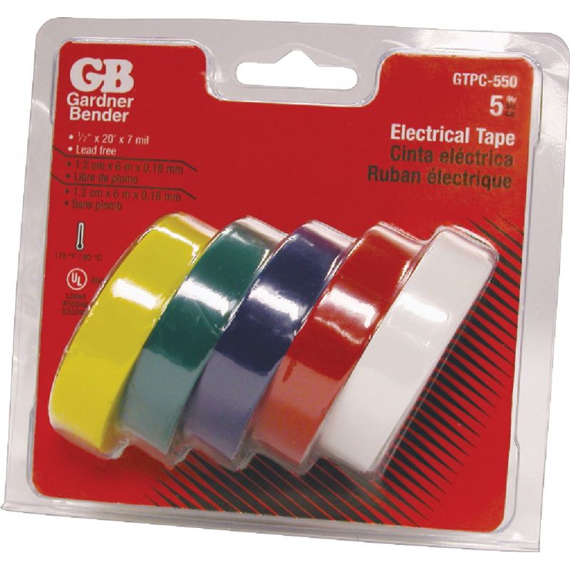 Gardner Bender Electrical Tape Red, White, Blue, Green, Yellow