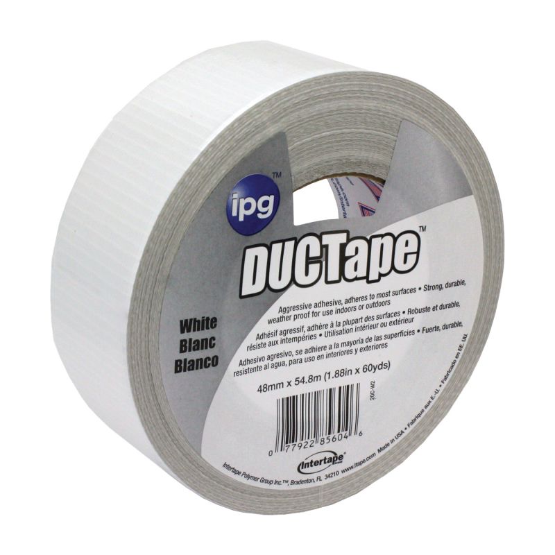 IPG 20C-W2 Duct Tape, 60 yd L, 1.88 in W, Cloth Backing, White White