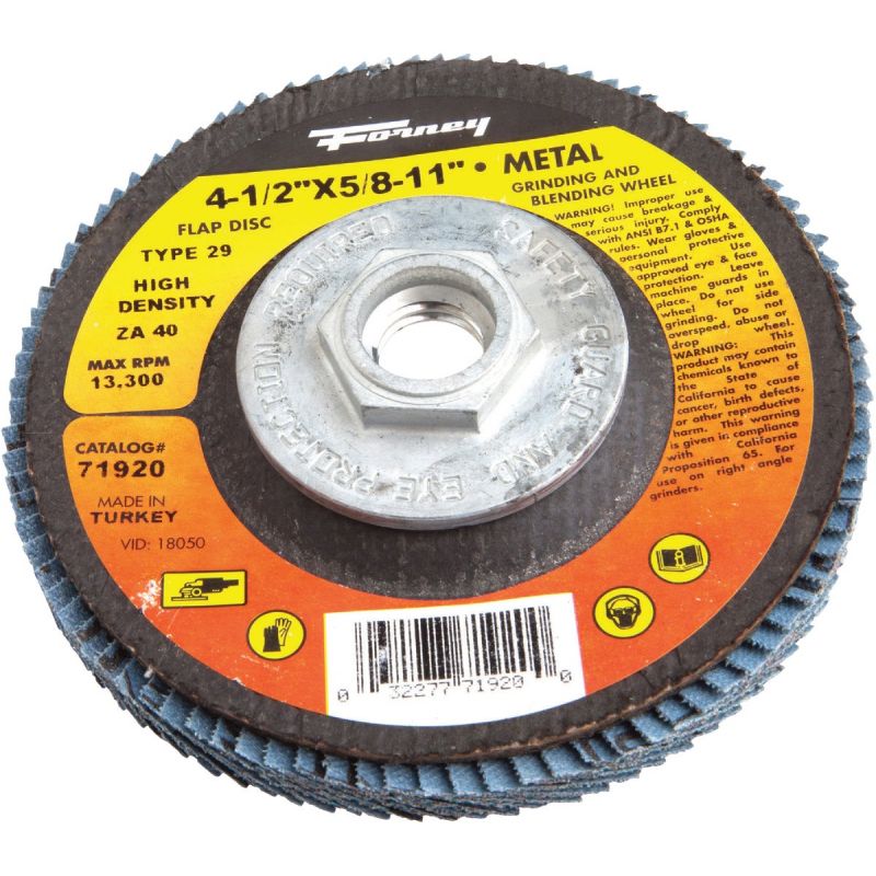 Forney Type 29 High Density Blue Zirconia Angle Grinder Flap Disc