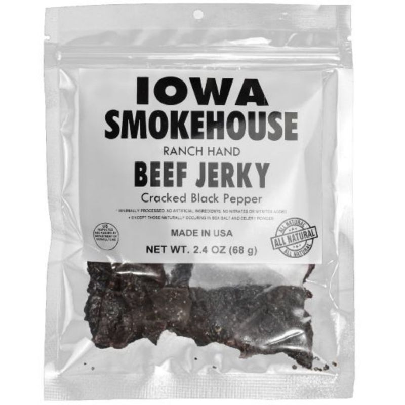 Iowa Smokehouse is-rh2jp-m Snacks, Beef Jerky Cracked Black Pepper, 2.4 oz, Bag