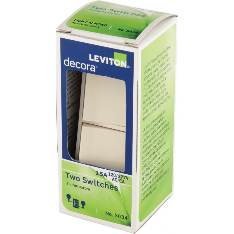Leviton Single Pole Duplex Switch Light Almond, 15A