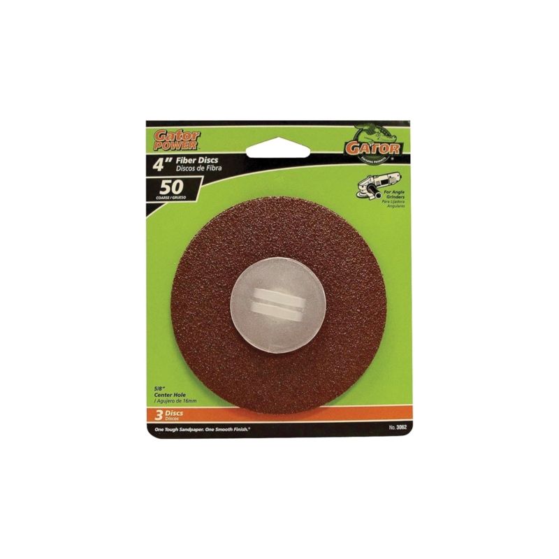 Gator 3062 Fiber Disc, 4 in Dia, 50 Grit, Coarse, Aluminum Oxide Abrasive, Fiber Backing Red
