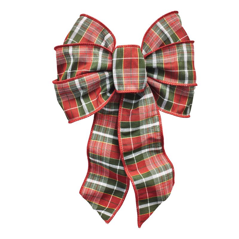 Holidaytrims 6155 Gift Bow, 8-1/2 x 14 in, Hand Tied Design, Cloth, Green/Gold/Red/White 8-1/2 X 14 In, Green/Gold/Red/White