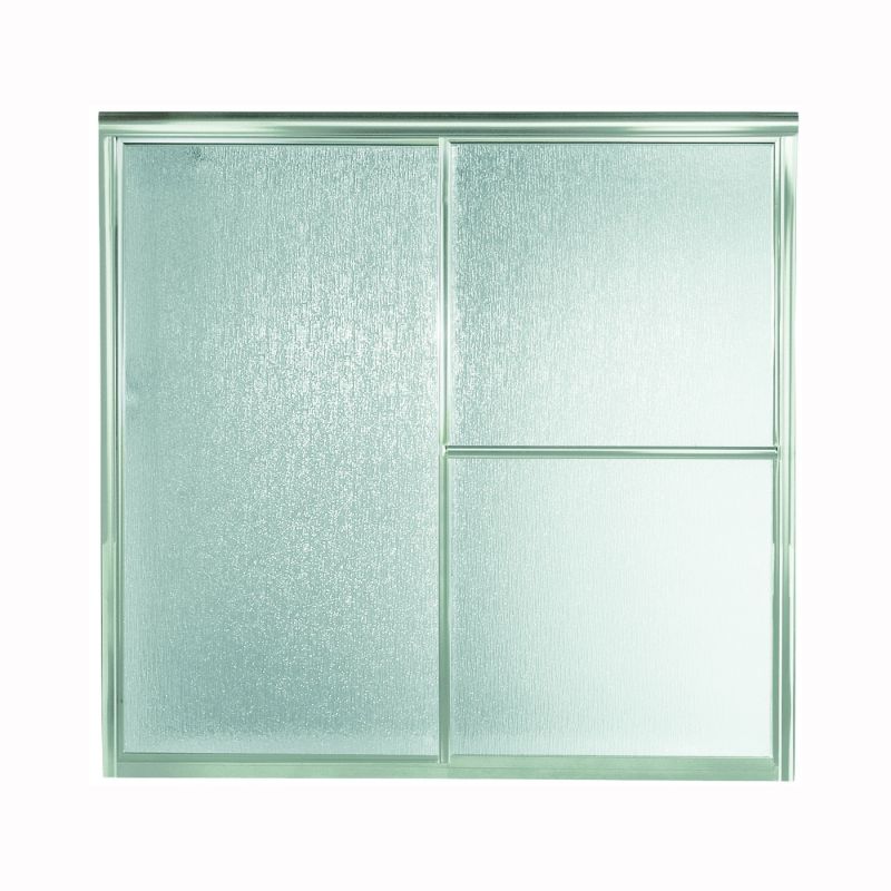 Sterling 5900 Series 5906-59S Bath Door, Deluxe Frame, Aluminum Frame, Rain Glass, Tempered Glass, Sliding Door Silver