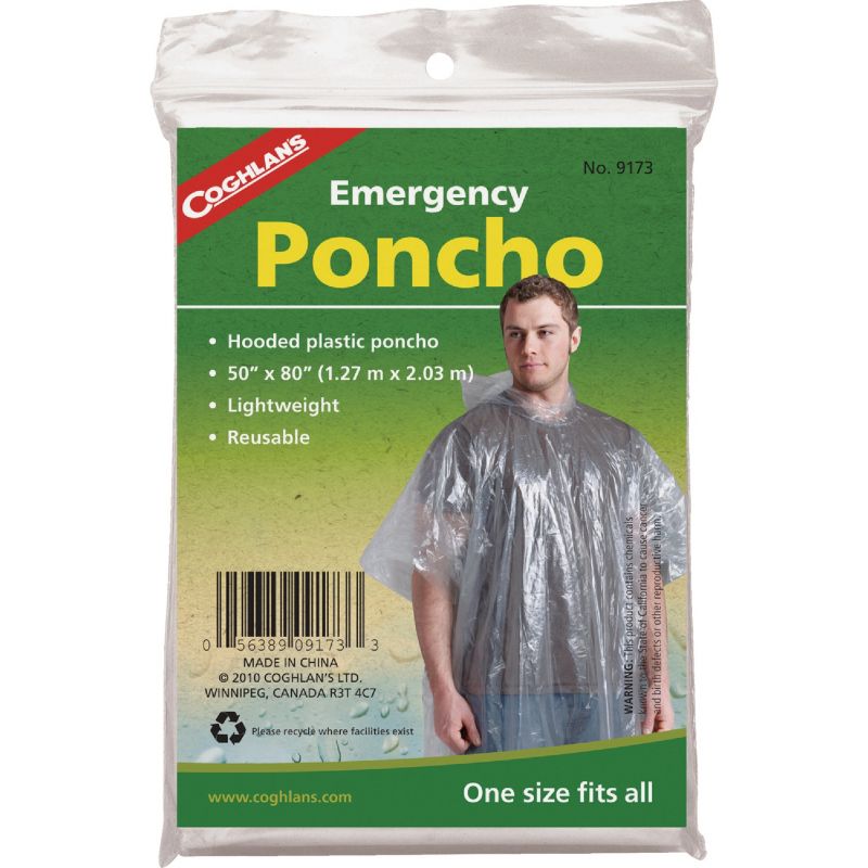 Coghlans Rain Poncho 1 Size Fits Most, Clear