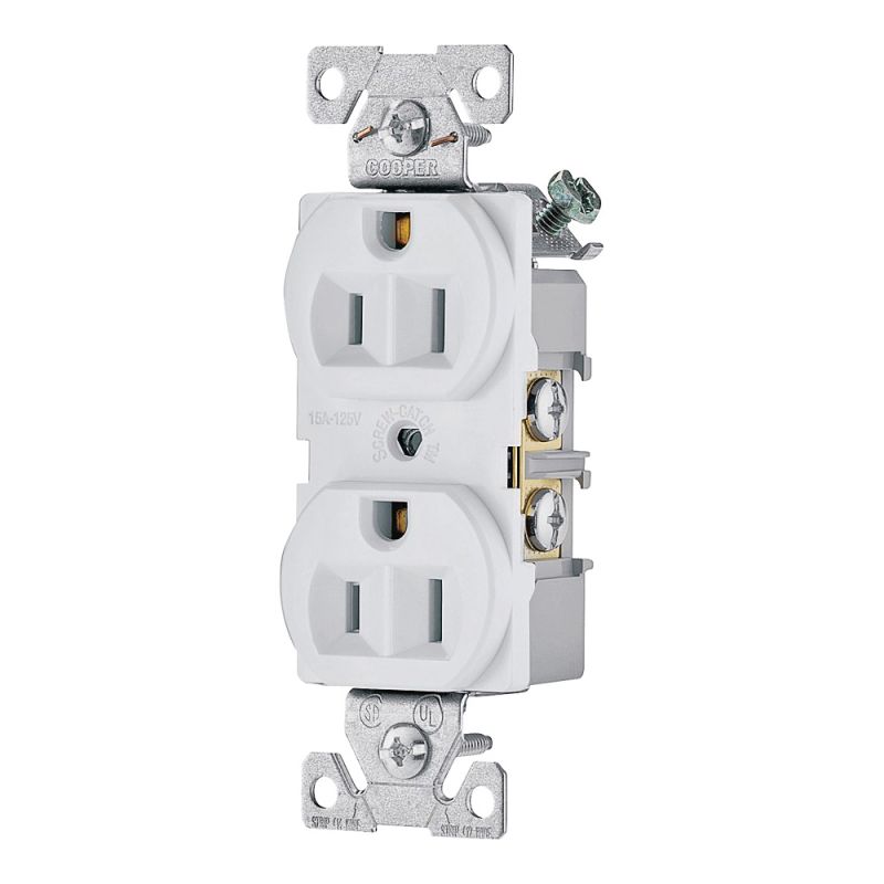 Eaton Wiring Devices 827W-BOX Duplex Receptacle, 2 -Pole, 15 A, 125 V, Side Wiring, NEMA: 5-15R, White White