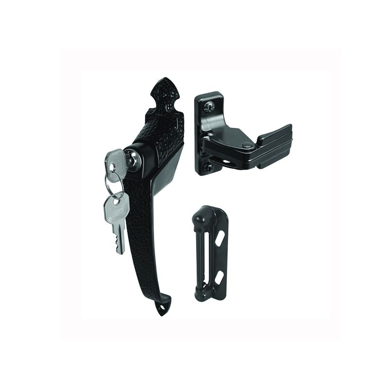 Prime-Line K 5080 Pushbutton Latch, Aluminum, Hammered, 1 to 1-1/4 in Thick Door Black