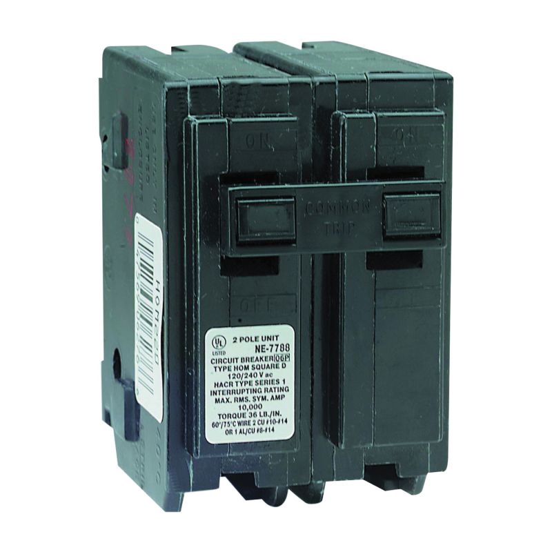Square D Homeline HOM215CP Circuit Breaker, Mini, 15 A, 2 -Pole, 120/240 V, Fixed Trip, Plug Mounting, Black Black