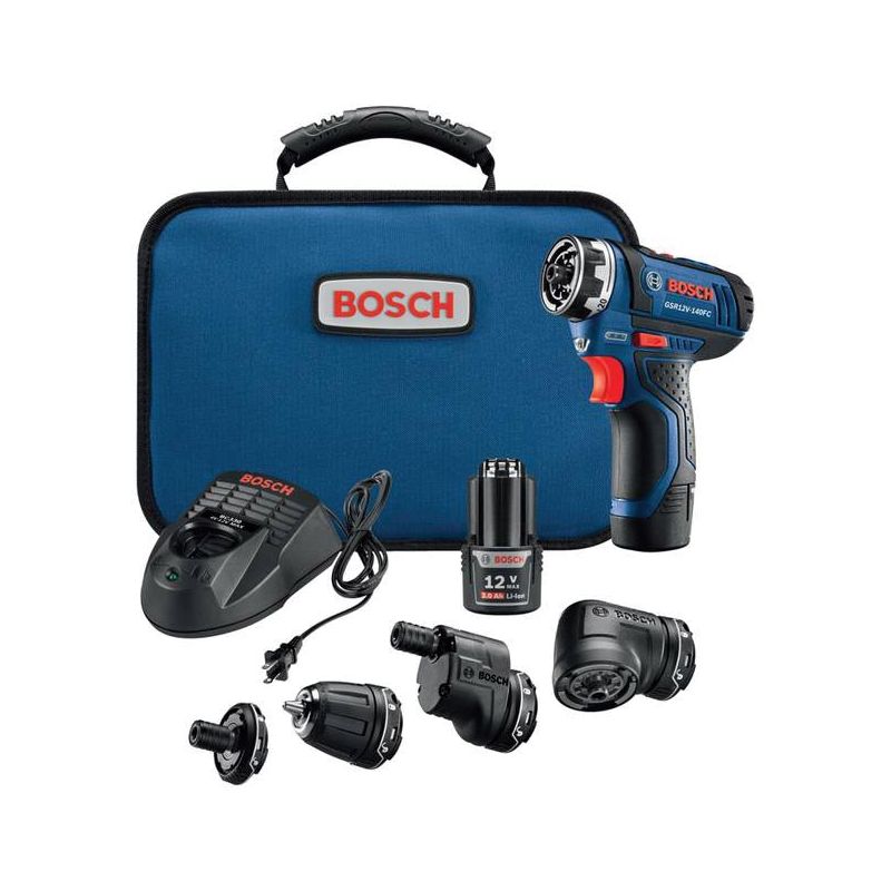 Bosch Flexiclick GSR12V-140FCB22 Drill/Driver System, Battery Included, 12 V, 2 Ah, 1/4 in Chuck, Keyless Chuck