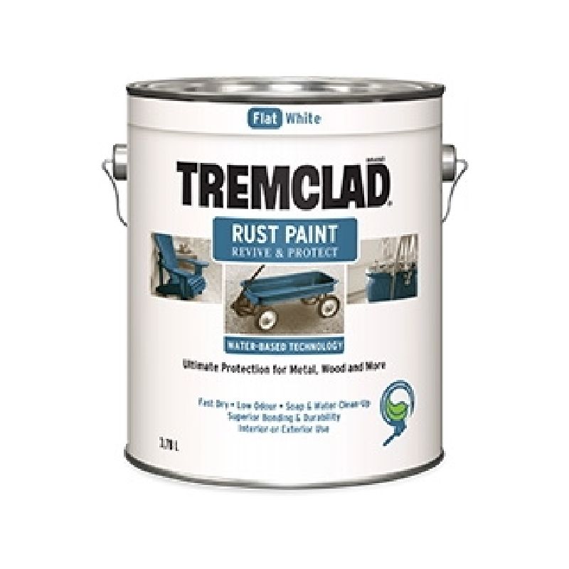 Tremclad 26061WB155 Rust Preventative Paint, Water, Flat, White, 3.78 L, Can White