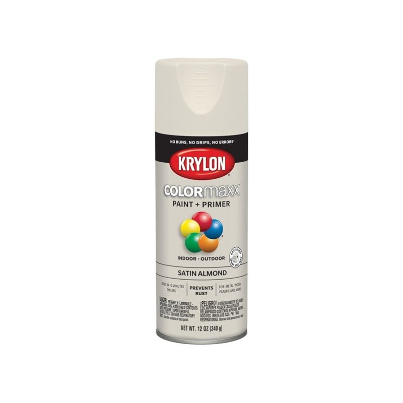 Krylon K05554007 Enamel Spray Paint, Satin, Almond, 12 oz, Can Almond