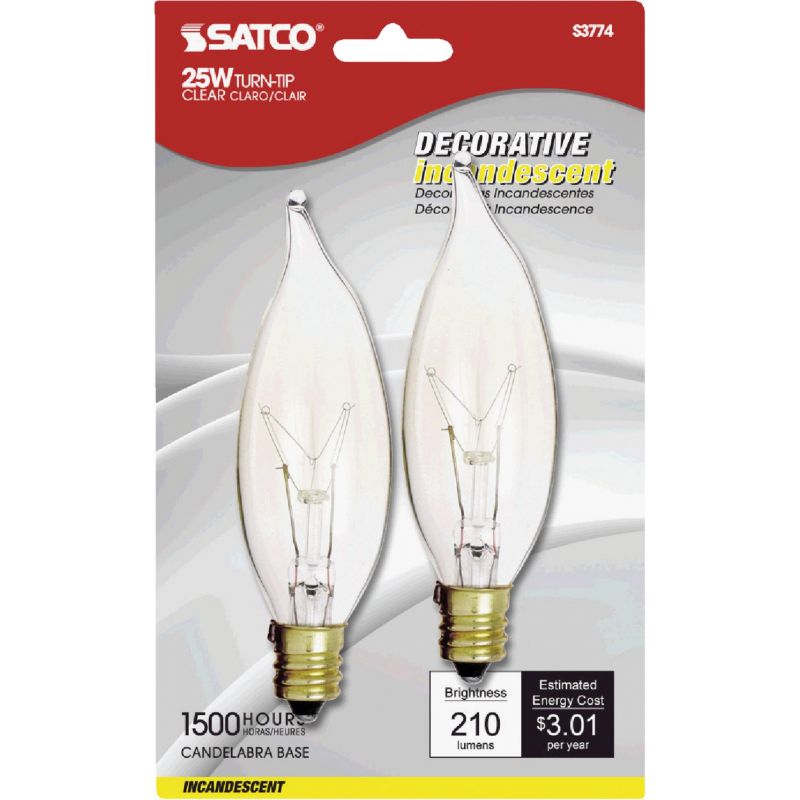 Satco CA8 Incandescent Turn Tip Decorative Light Bulb