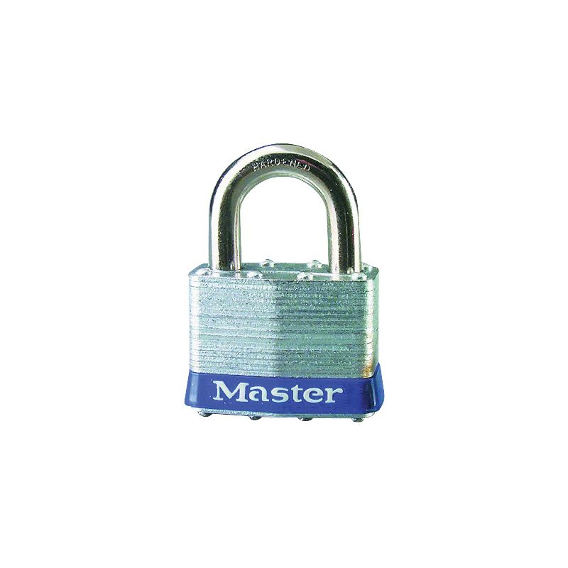 Master Lock 5UP Padlock, 3/8 in Dia Shackle, 1 in H Shackle, Hardened Boron Alloy Steel Shackle, Steel Body, Laminated Silver