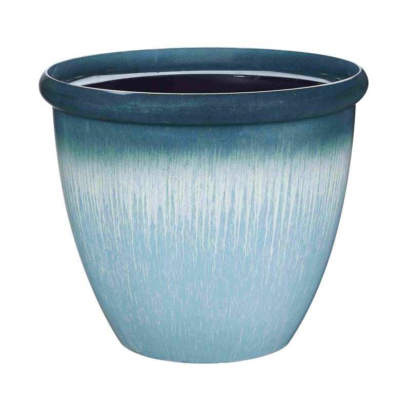 Landscapers Select PT-S010 Egg Rim Planter, 15 in Dia, 12-1/2 in H, Round, Resin, Blue, Blue Drip 0.628 Cu-ft, Blue