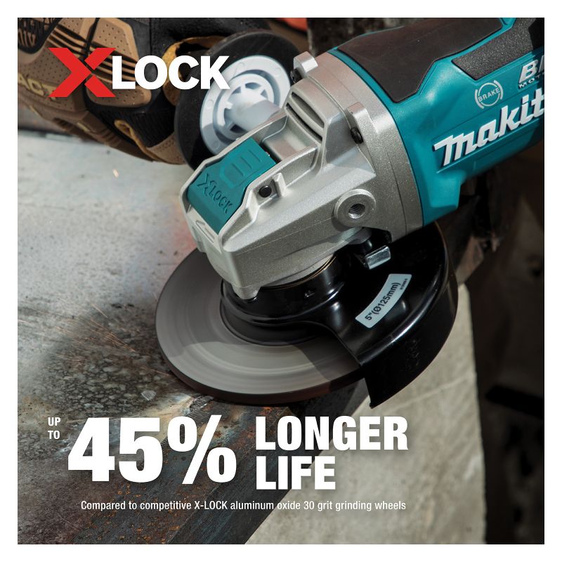 Makita X-LOCK E-00468 Grinding Wheel, 5 in Dia, 1/4 in Thick, 7/8 in Arbor, 36 Grit, Coarse Gray/White