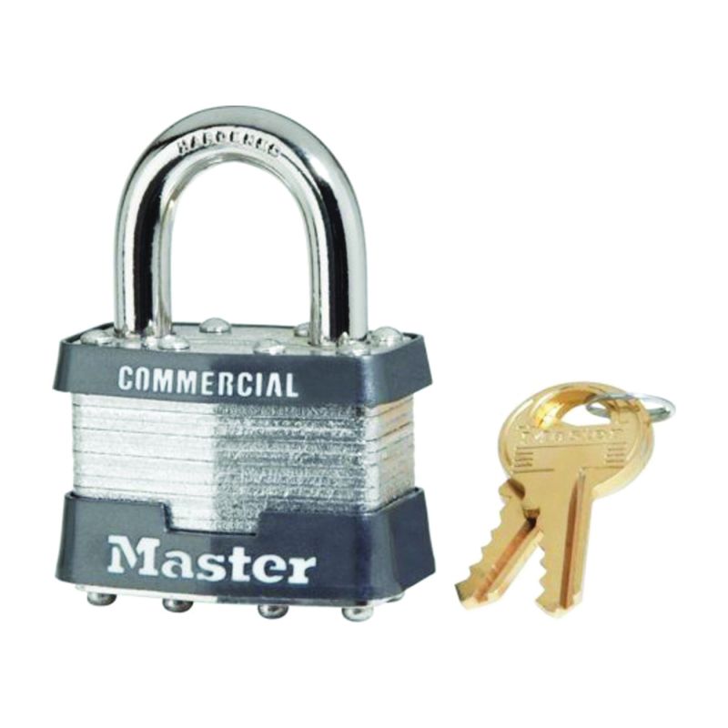 Master Lock 1KA 2008 Padlock, Keyed Alike Key, Open Shackle, 5/16 in Dia Shackle, 15/16 in H Shackle, Steel Shackle