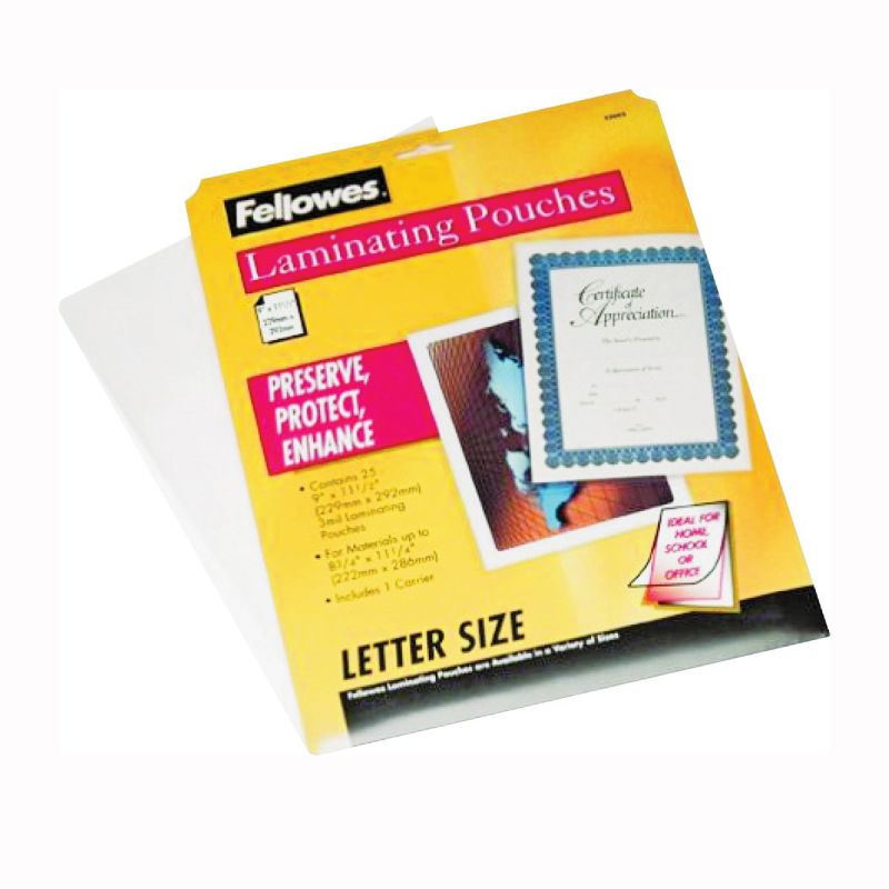Centurion Fellowes 52005 Laminating Pouch, 11 in L, 8-1/2 in W, 3 mil Thick, Clear Clear